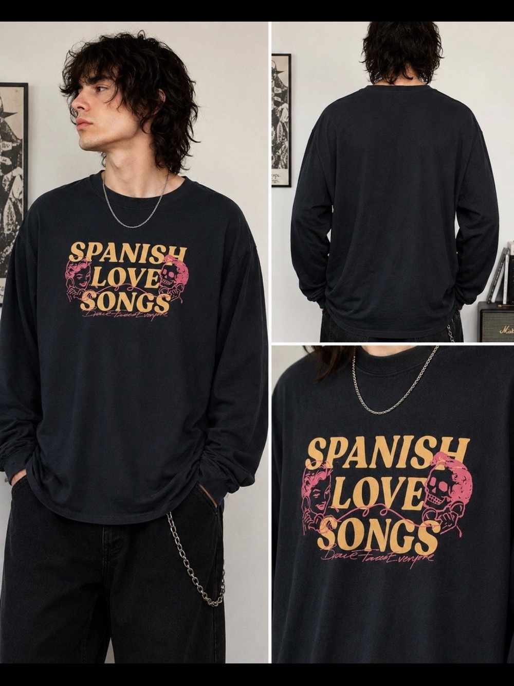 Spanish Love Songs Band Long Sleeve T Shirt Black Graphic XL Emo Punk Revival